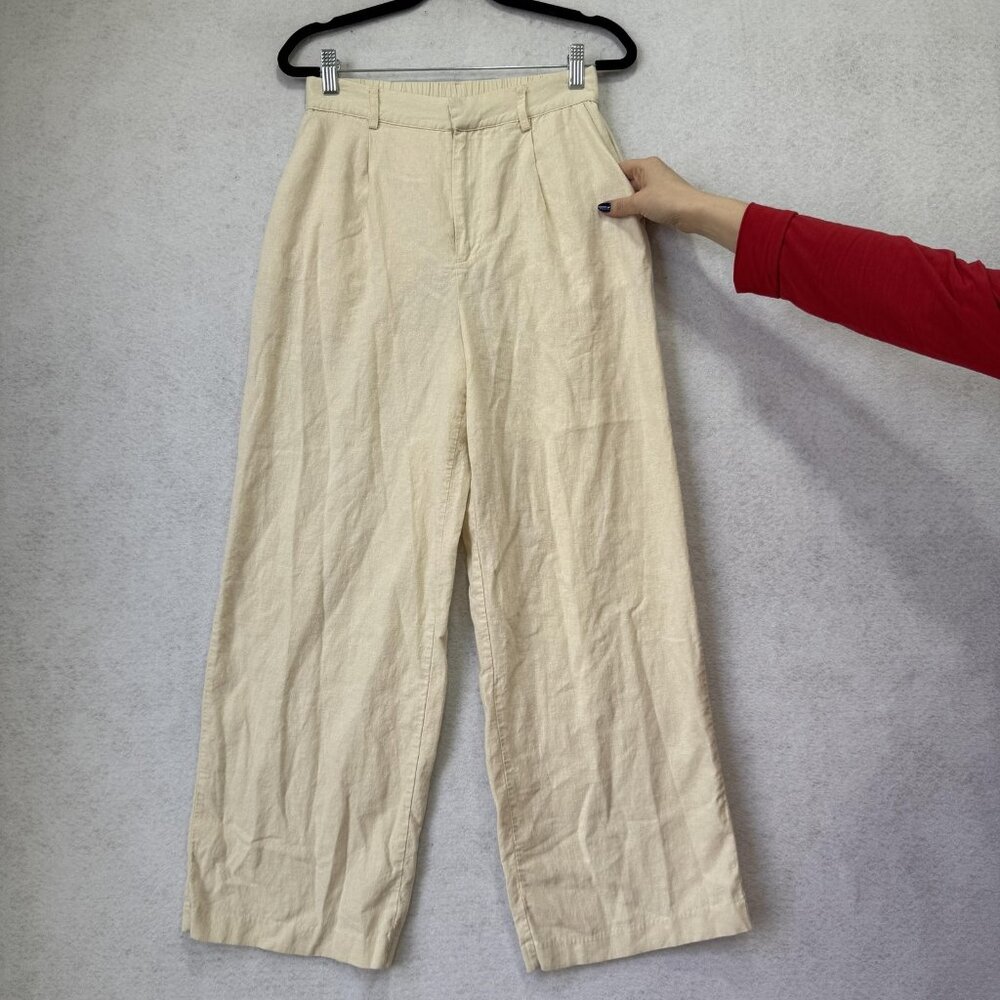 Rachel Zoe Pants Womens Small Beige Linen Blend Wide Leg High Rise Pull On - Picture 5 of 10